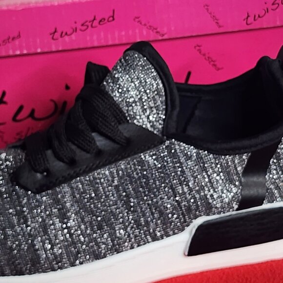 Twisted Black White with Silver Metallic Thread Dimitria22-B Cloth Sneakers Sz 6 - Picture 15 of 16